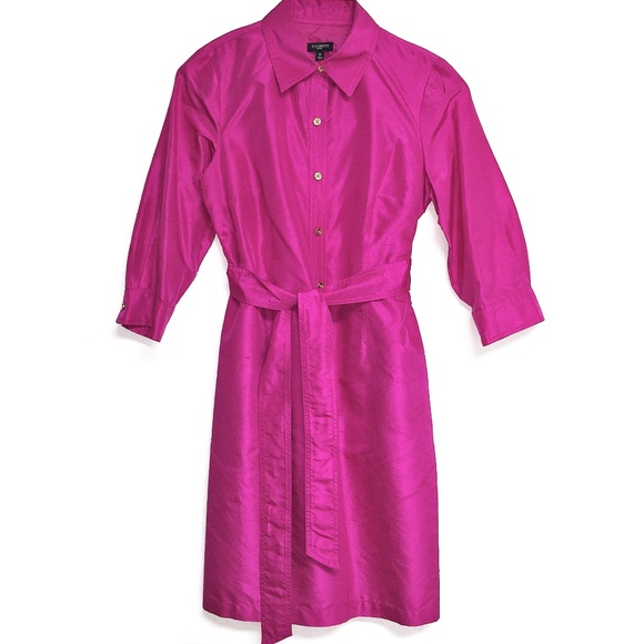 Talbots Dresses & Skirts - TALBOTS Fuchsia silk dupioni shirt dress, size 2P